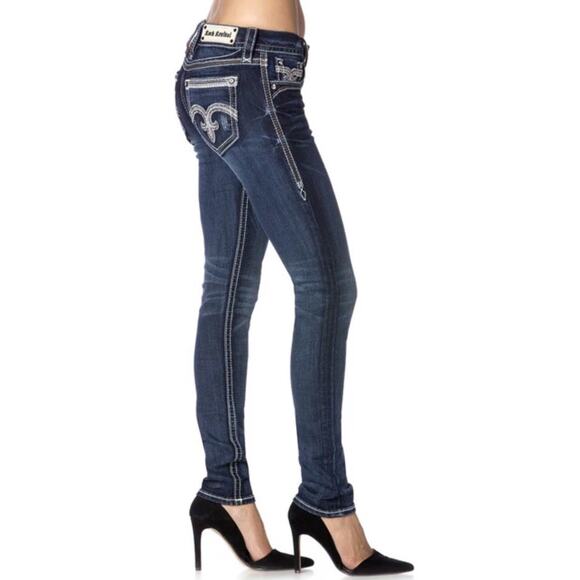 Rock Revival Alanis Skinny Jeans Thick Stitch Embroidered Size 27 - Picture 1 of 8